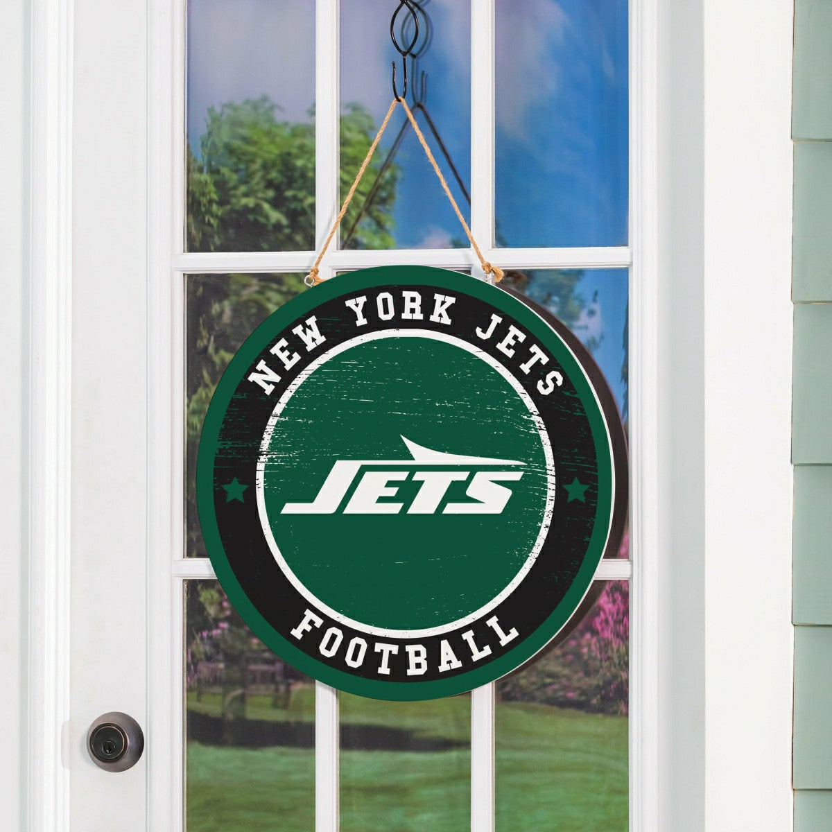 New York Jets Round Door Décor with Hanging Rope, 18x18