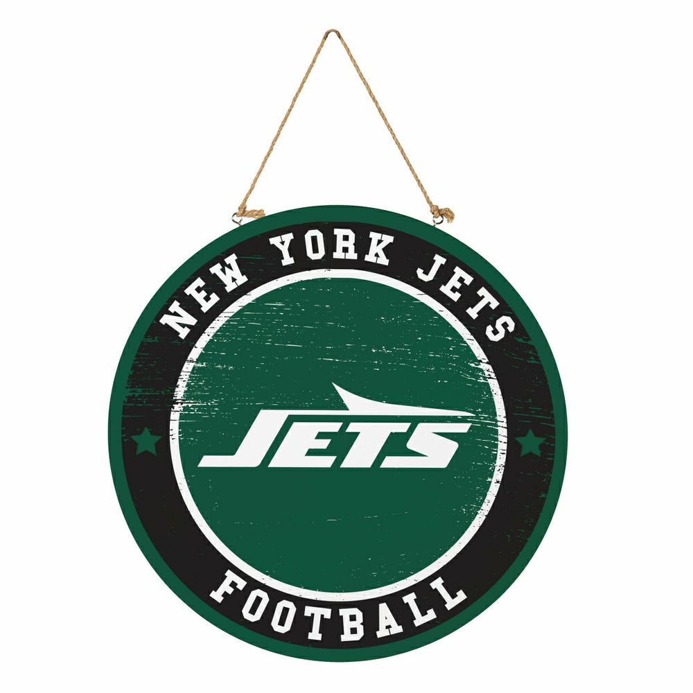 New York Jets Round Door Décor with Hanging Rope, 18x18