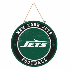 New York Jets Round Door Décor with Hanging Rope, 18x18