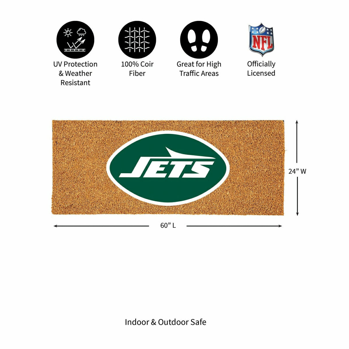New York Jets Extra Large Full Color Coir Mat, 60"x24"