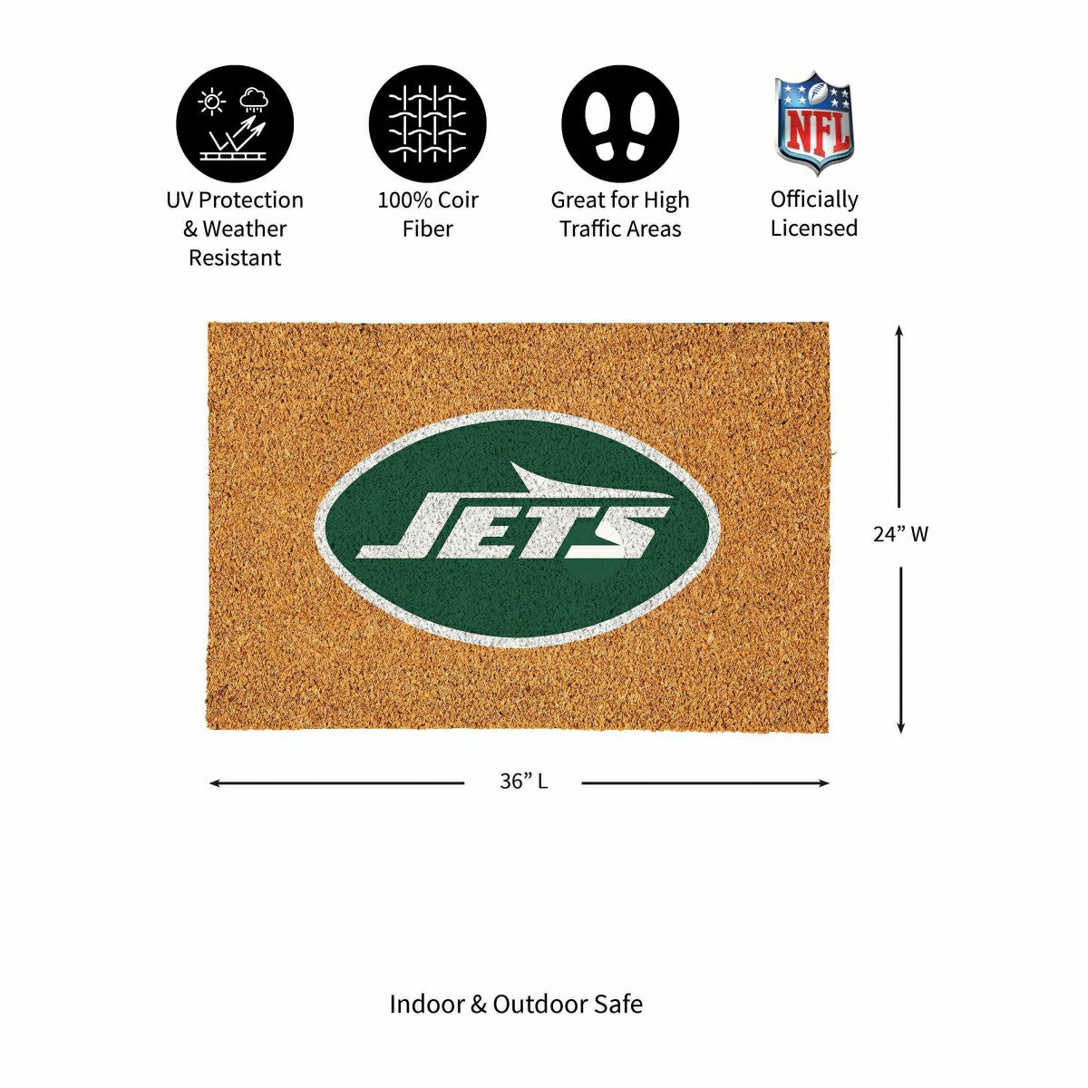 New York Jets Large Full Color Coir Mat, 36"x24"