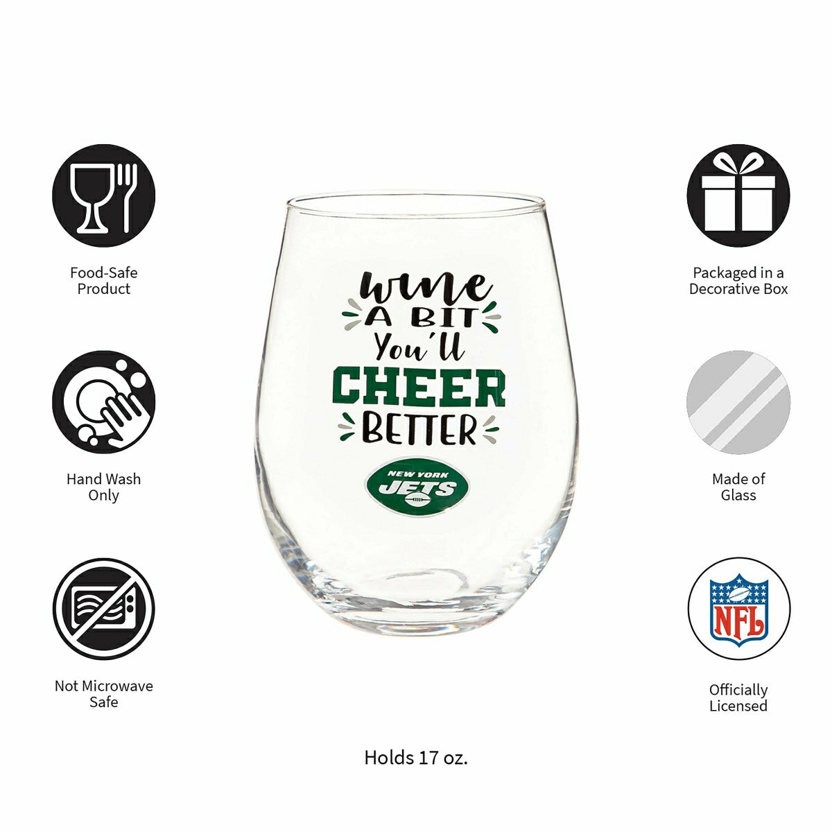 New York Jets, 17oz Boxed Stemless Wine