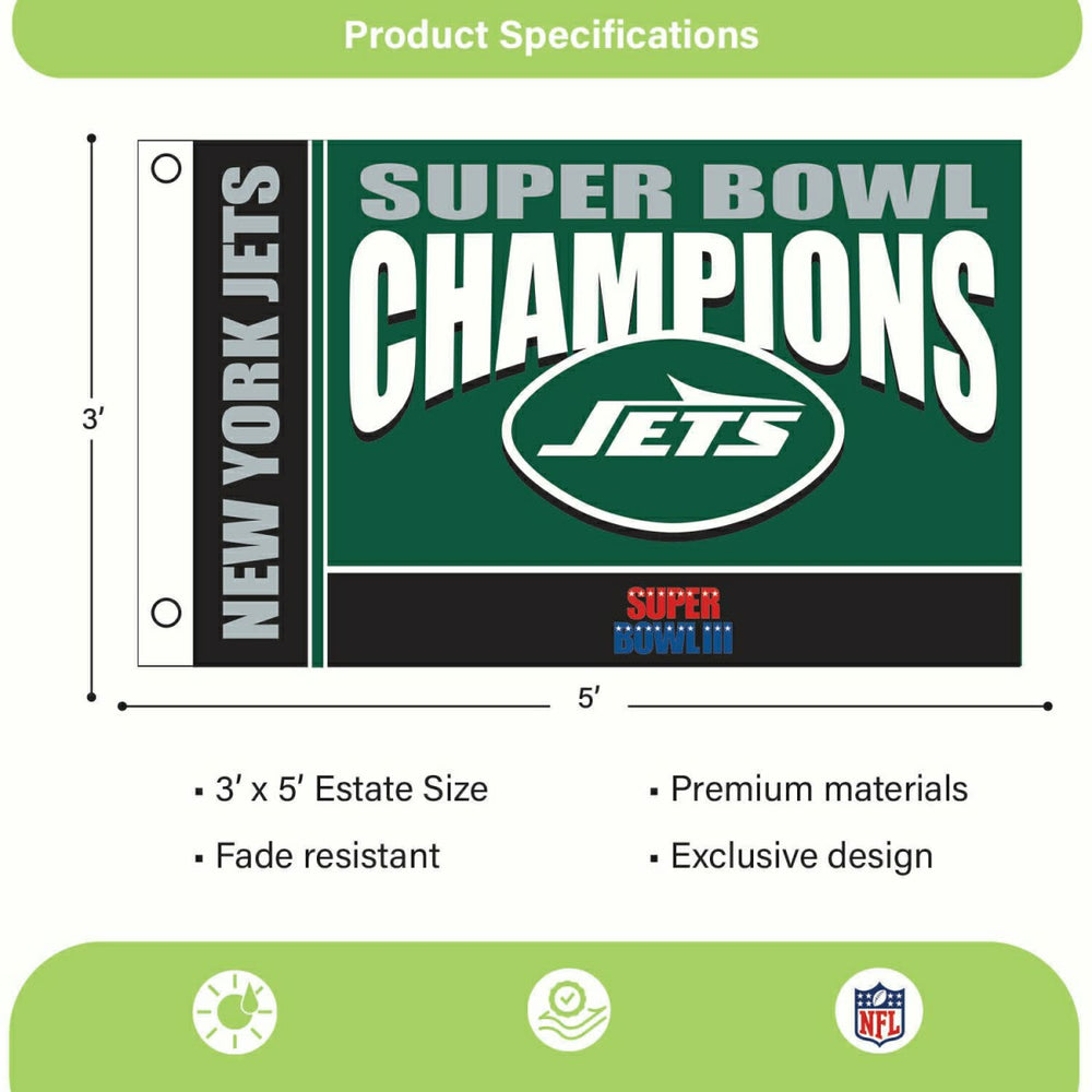 New York Jets Superbowl III Champions Football 3x5 Flag