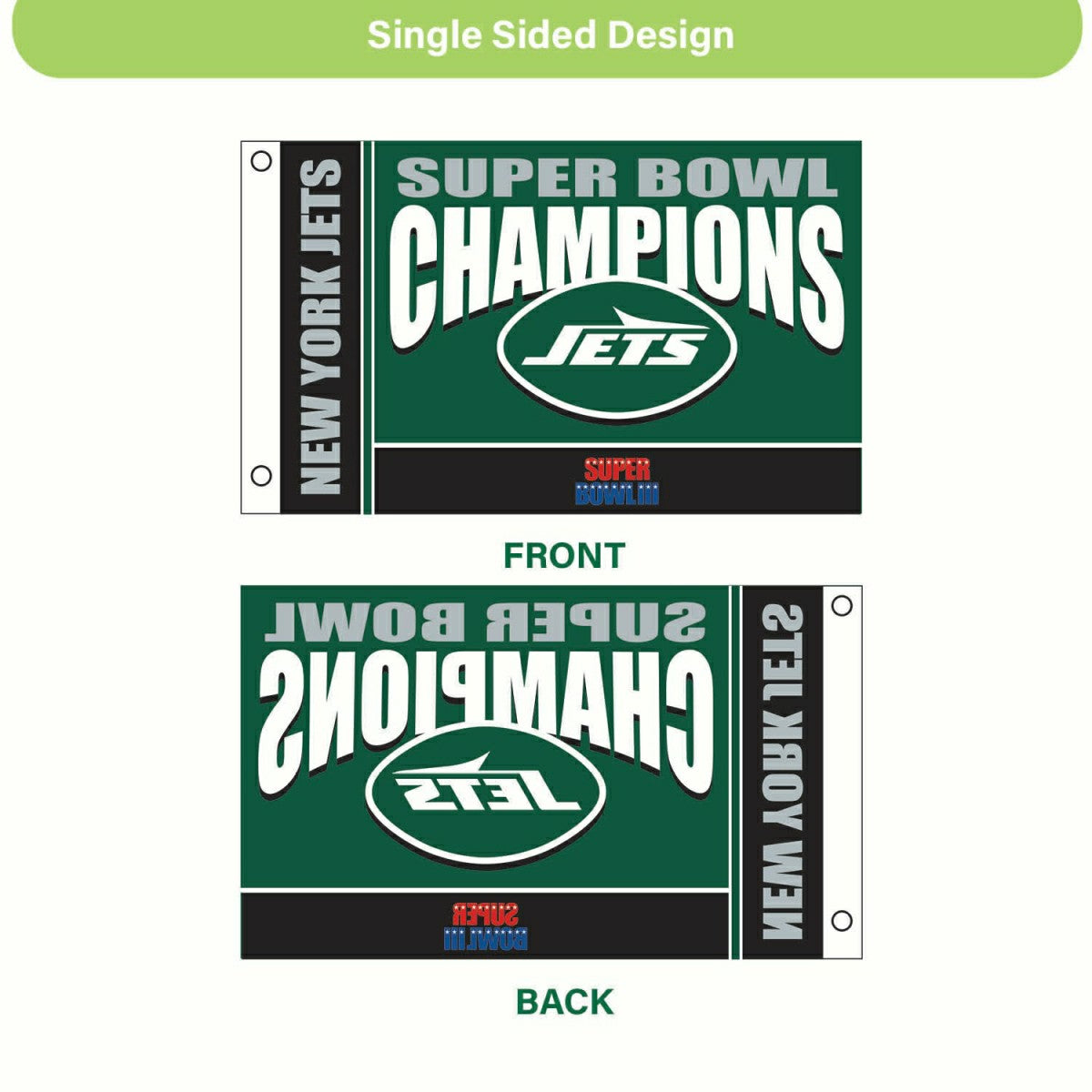 New York Jets Superbowl III Champions Football 3x5 Flag