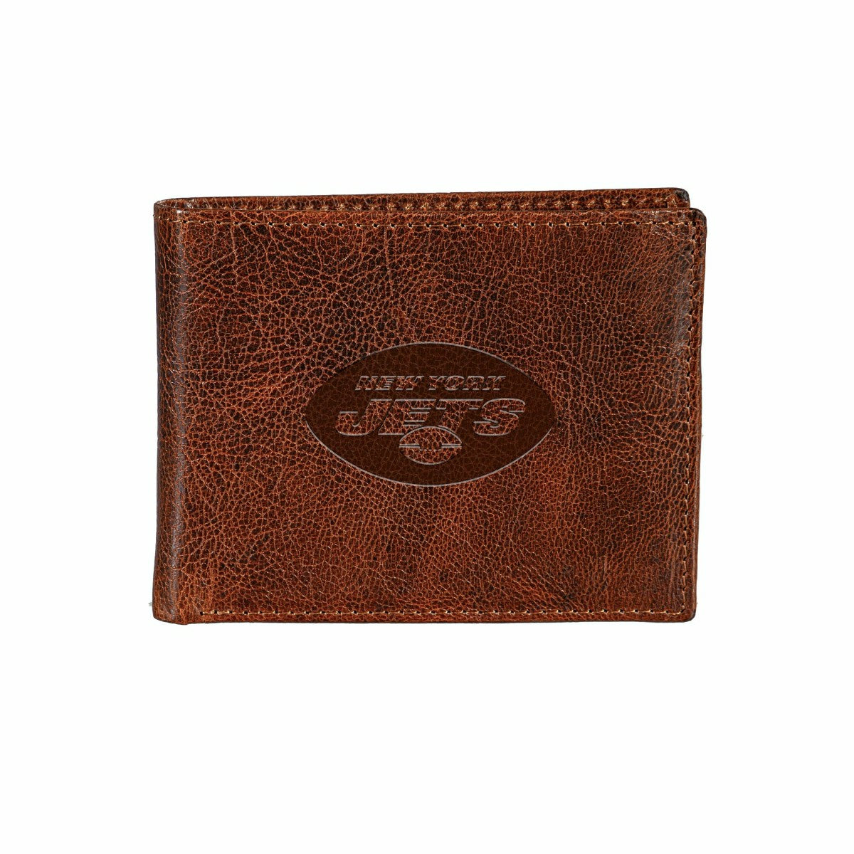 New York Jets, Embossed 100% Genuine Tumbled Leather Passcase Bi-Fold