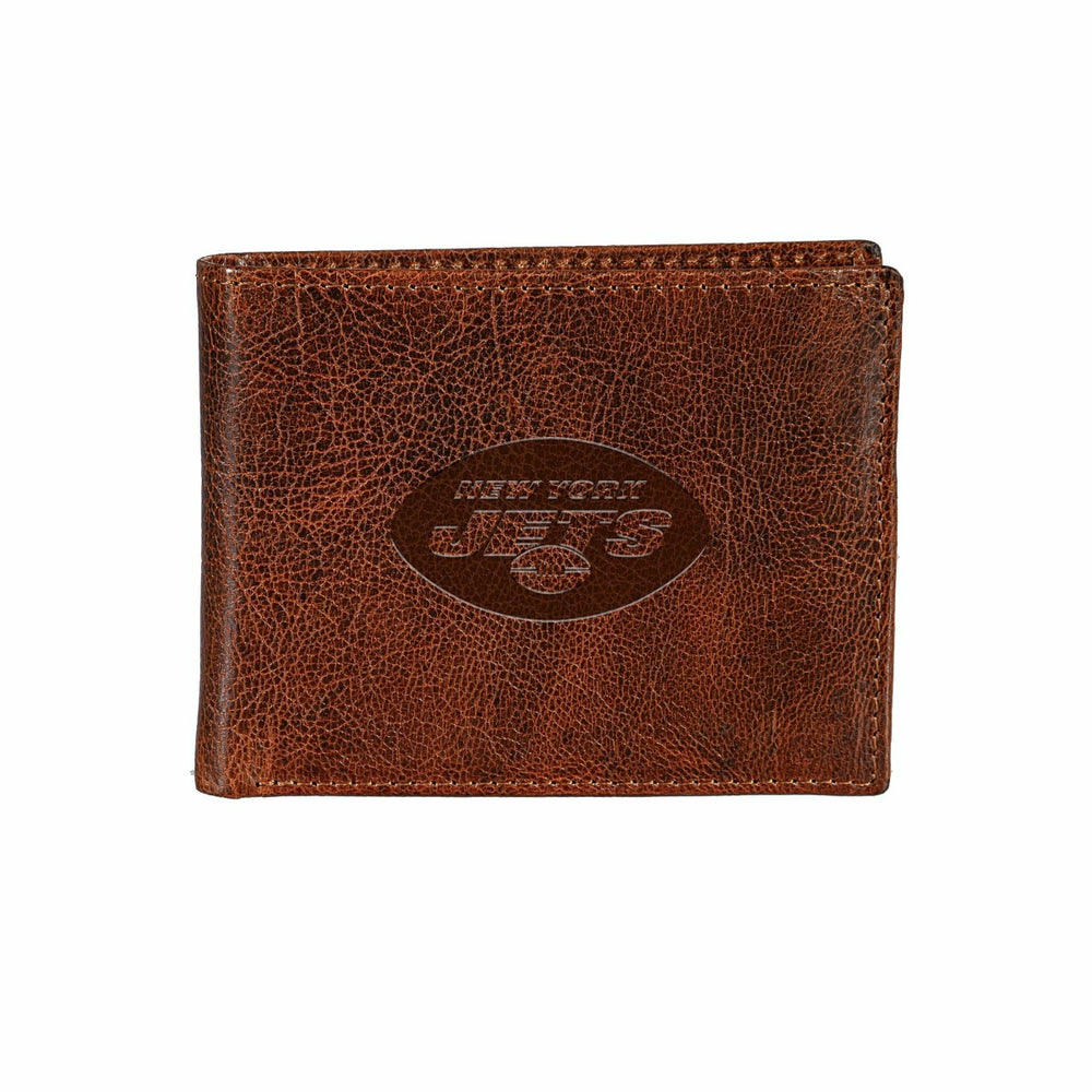 New York Jets, Embossed 100% Genuine Tumbled Leather Passcase Bi-Fold