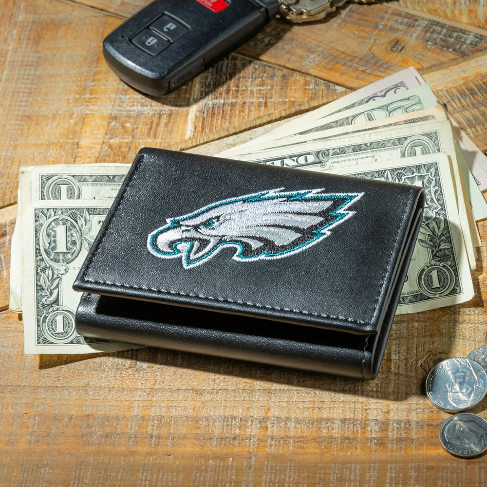 Philadelphia Eagles Black Tri-Fold Embroidered Wallet w/ RFID Blocking