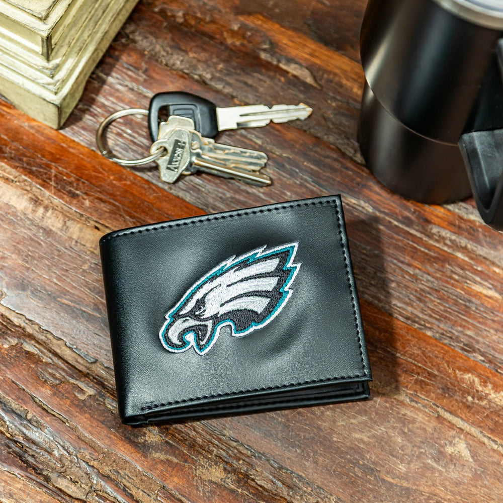 Philadelphia Eagles Black Bi-Fold Embroidered Wallet w/ RFID Blocking