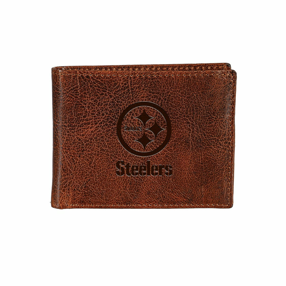 Pittsburgh Steelers, Embossed 100% Genuine Tumbled Leather Passcase Bi