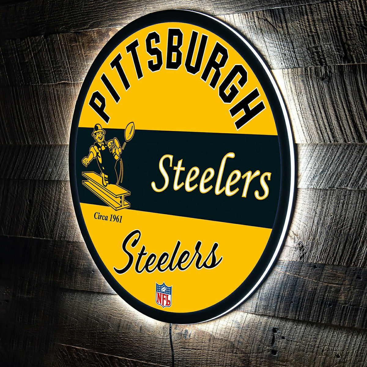 Pittsburgh Steelers NFL Football Large Round Vintage Edgelite LED Deco