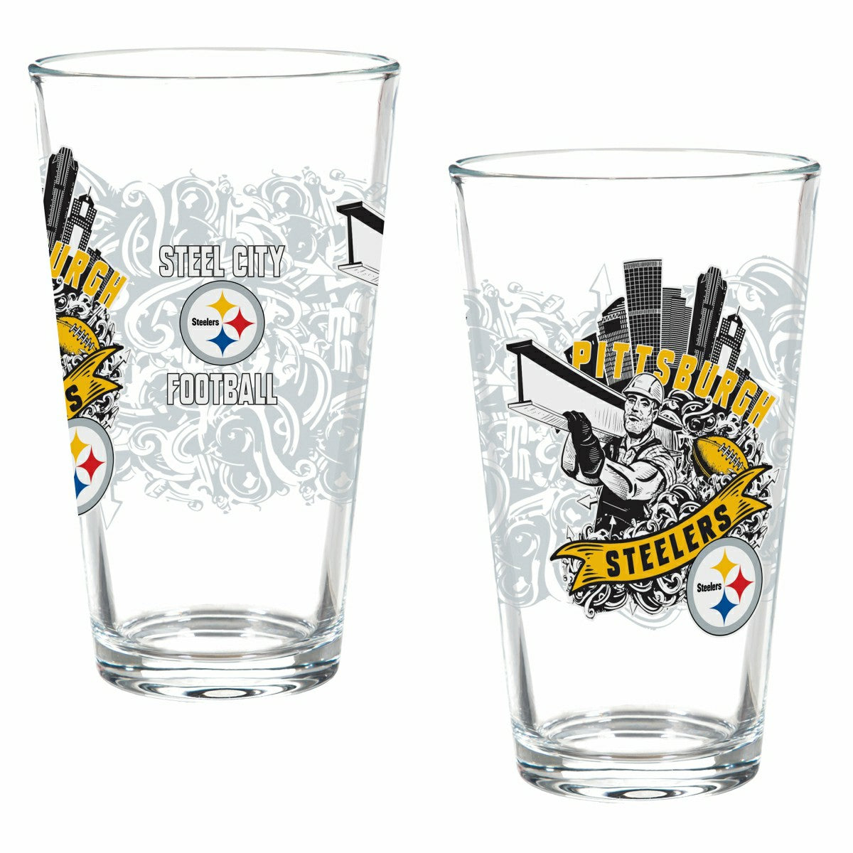 Pittsburgh Steelers 16oz Glass pint, Set of 2