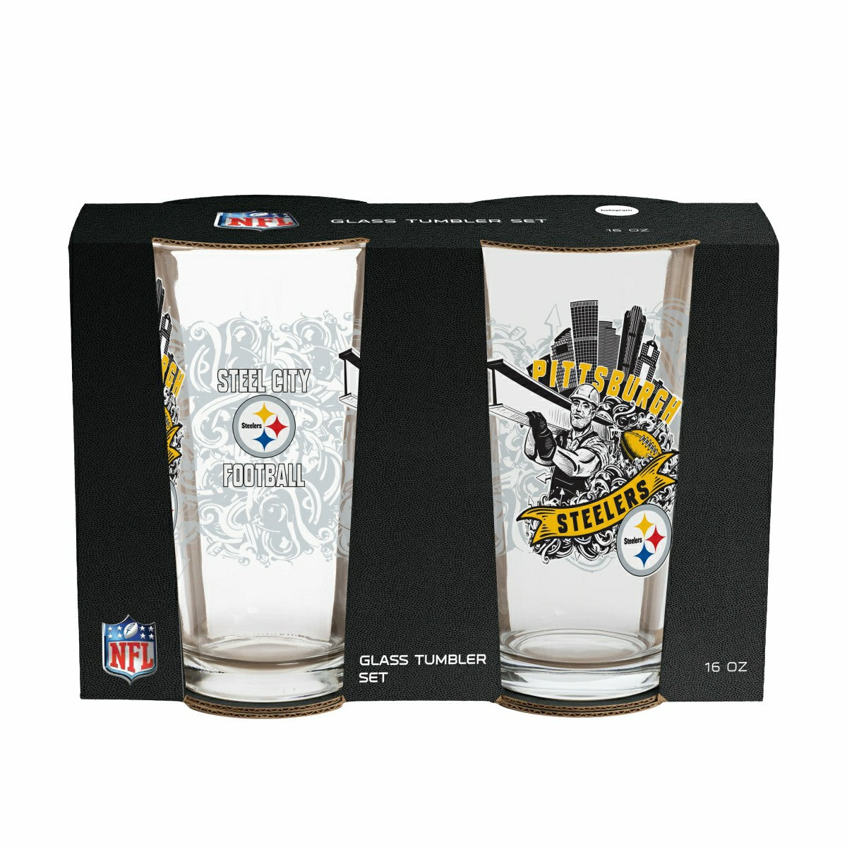Pittsburgh Steelers 16oz Glass pint, Set of 2