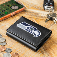 Seattle Seahawks Black Tri-Fold Embroidered Wallet w/ RFID Blocking