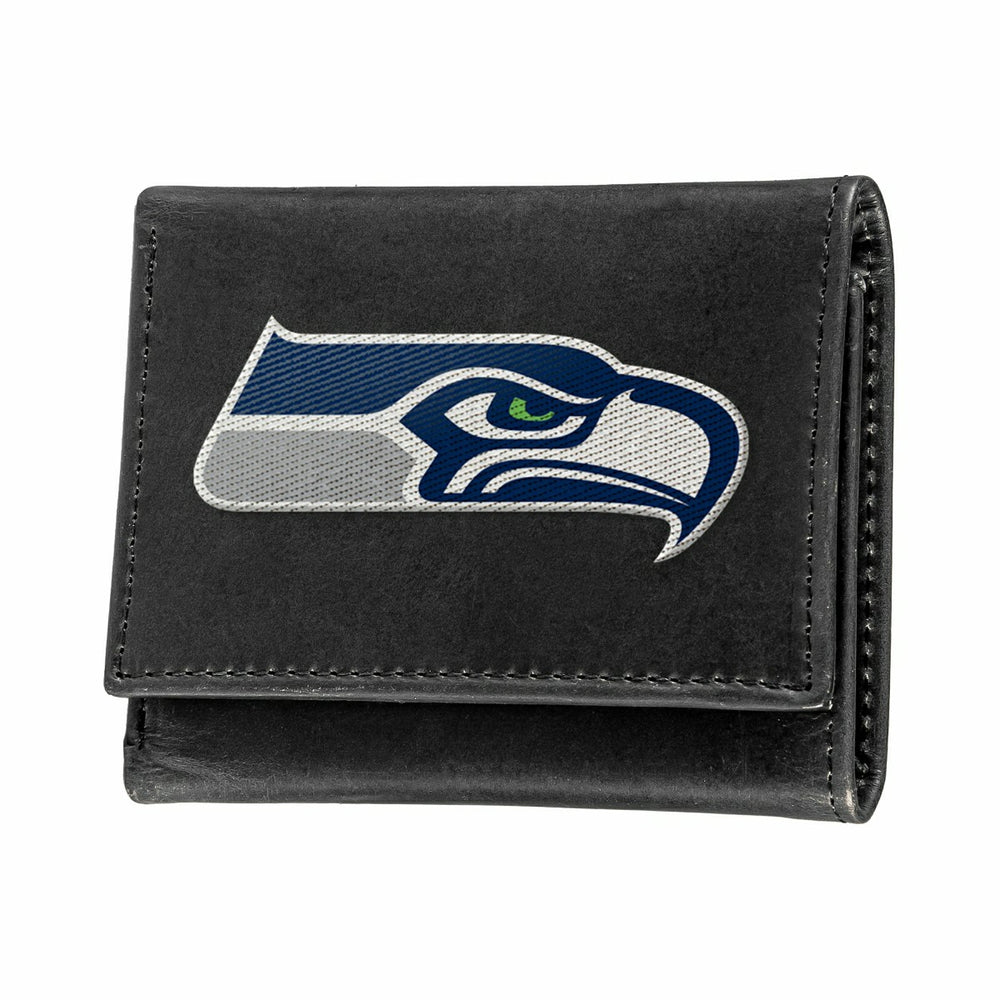 Seattle Seahawks Black Tri-Fold Embroidered Wallet w/ RFID Blocking