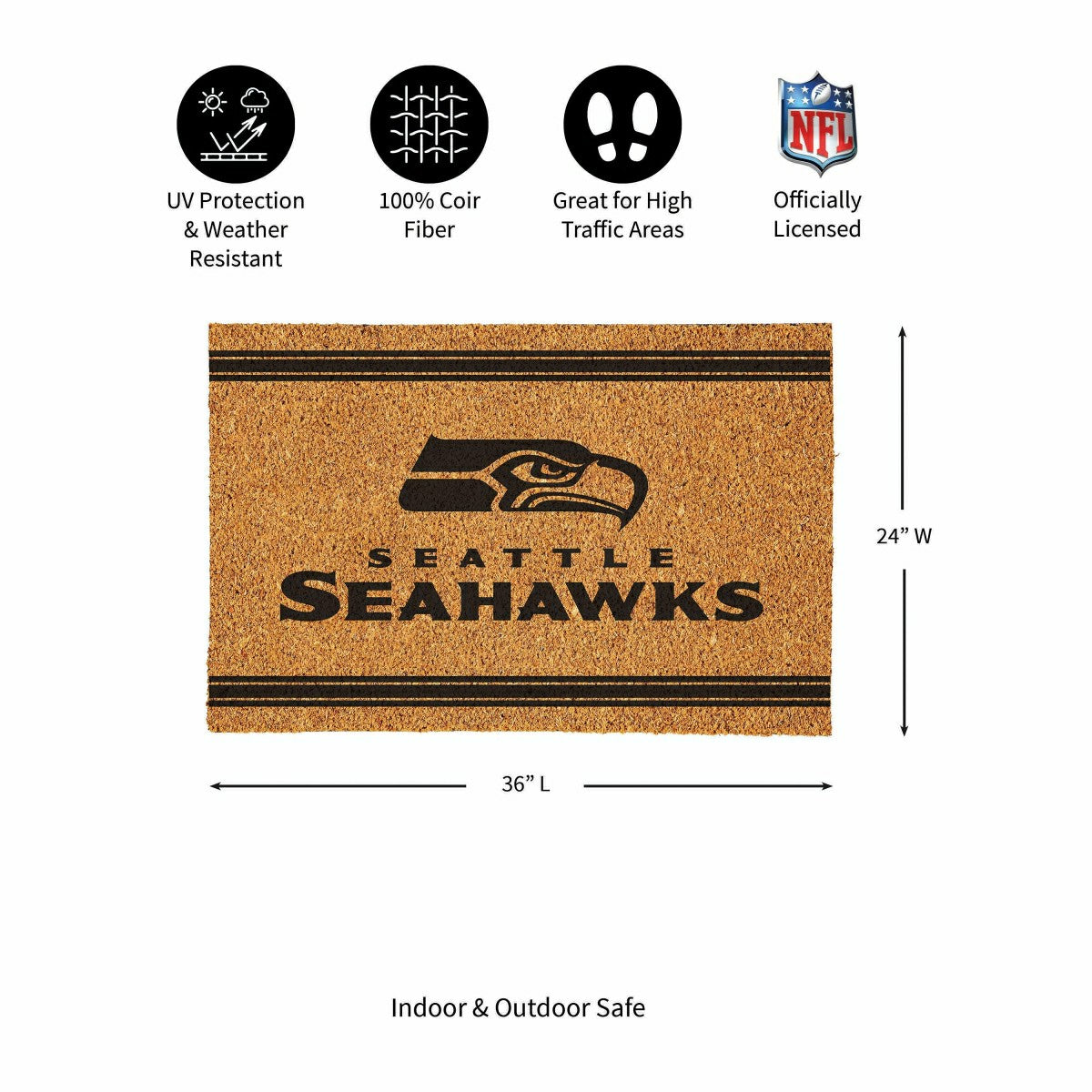 Seattle Seahawks Large One Color Coir Mat, 36"x24"