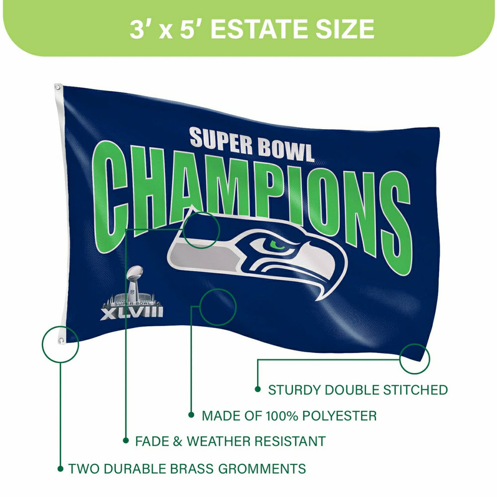 Seattle Seahawks Superbowl XLVIII Champions Football 3x5 Flag