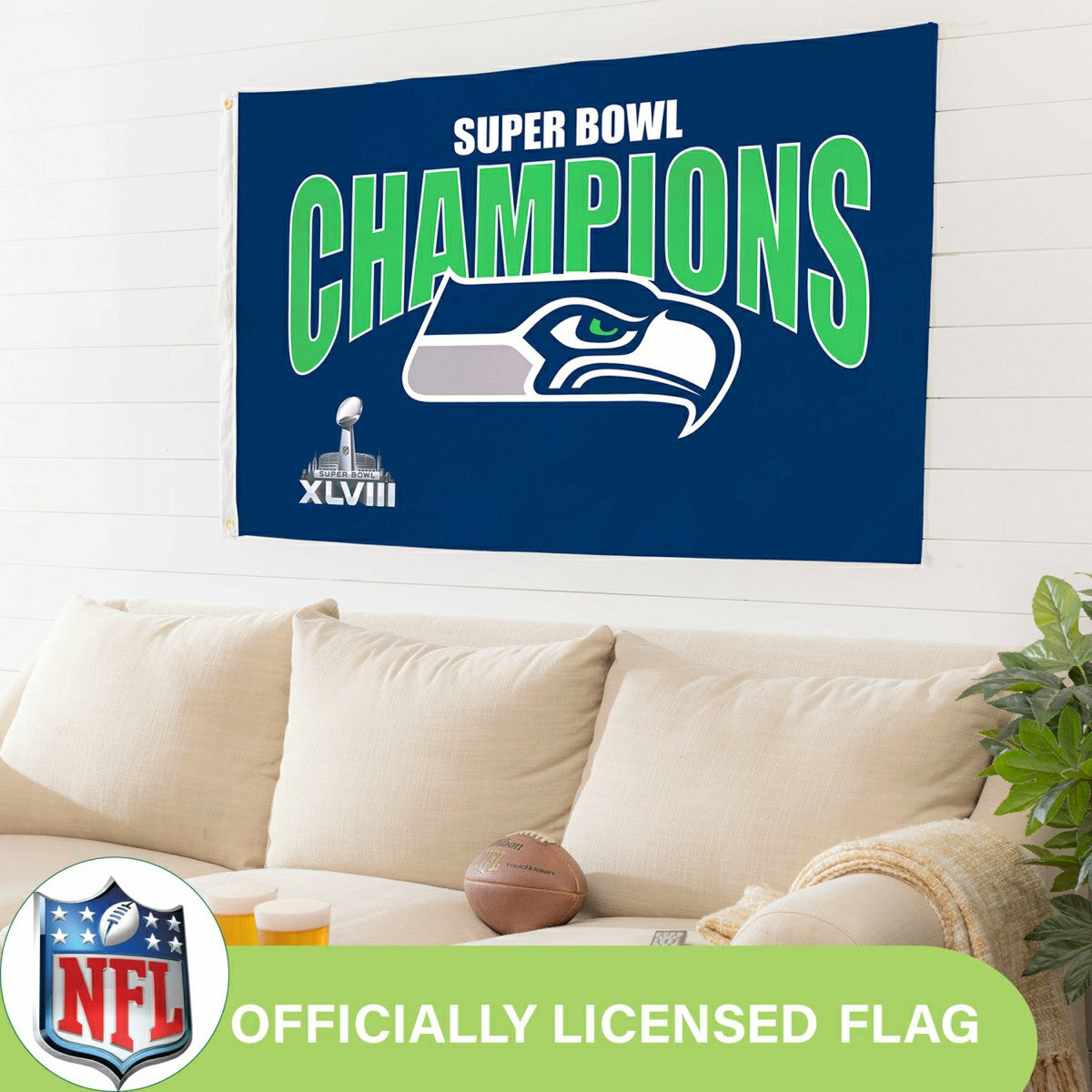 Seattle Seahawks Superbowl XLVIII Champions Football 3x5 Flag