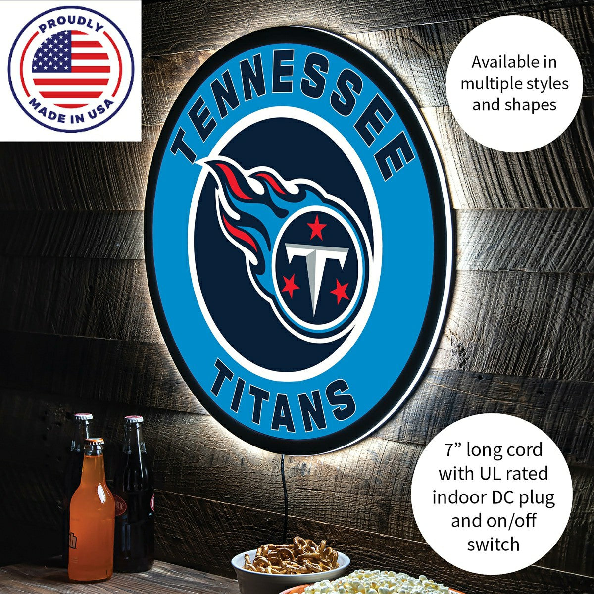 LED Wall Decor, Round, Tennessee Titans