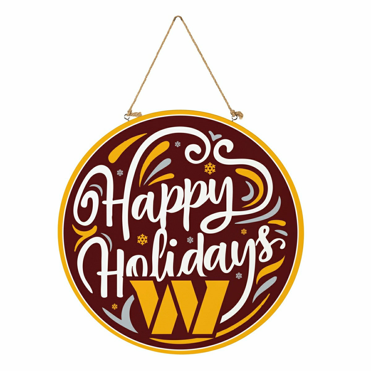 Washington Commanders Holiday Round Door Décor with Hanging Rope, 18x1