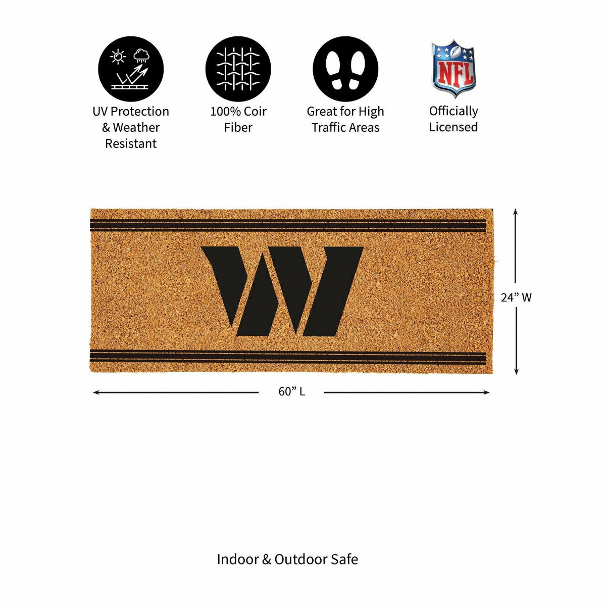 Washington Commanders Extra Large One Color Coir Mat, 60"x24"