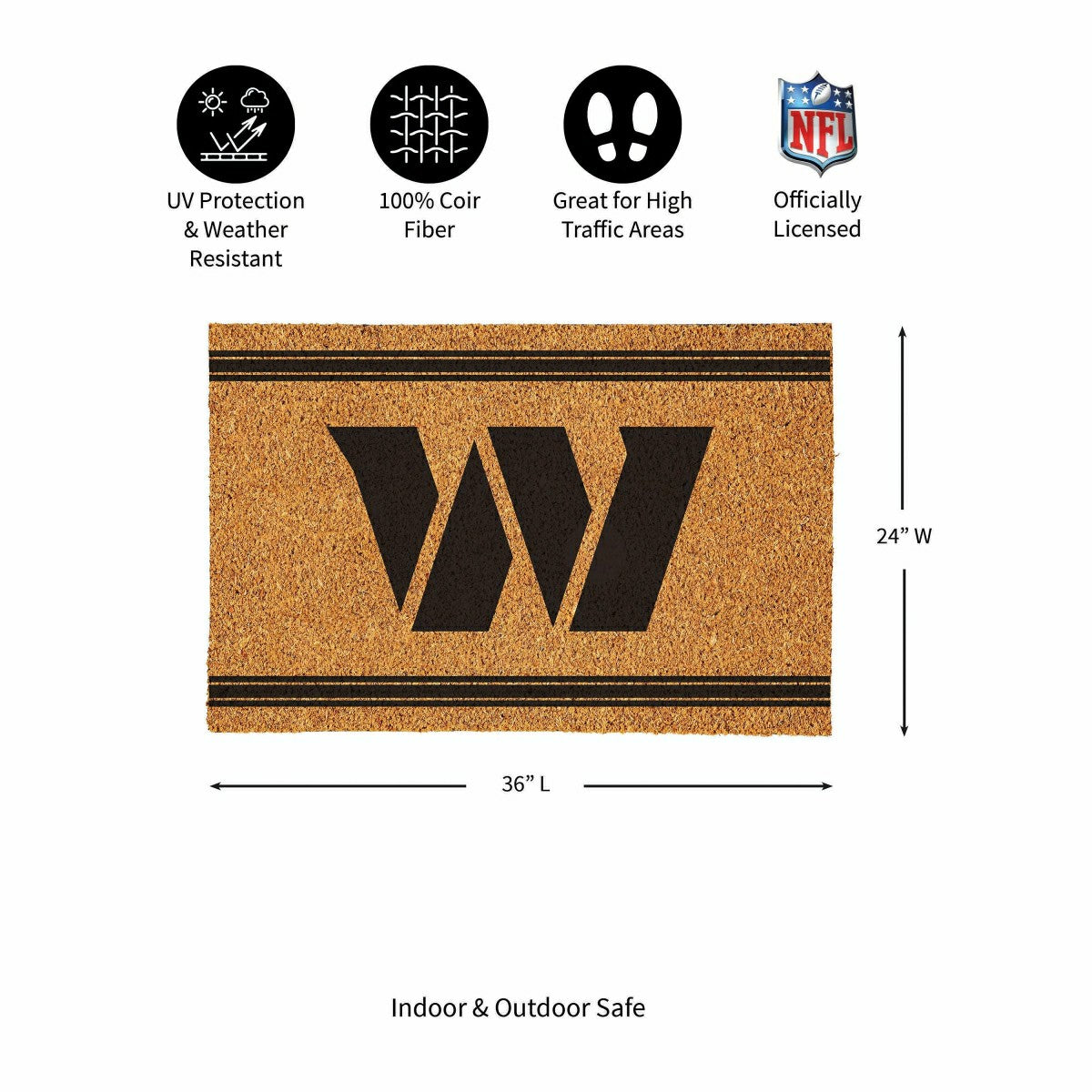Washington Commanders Large One Color Coir Mat, 36"x24"