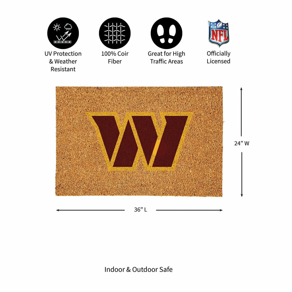 Washington Commanders Large Full Color Coir Mat, 36"x24"