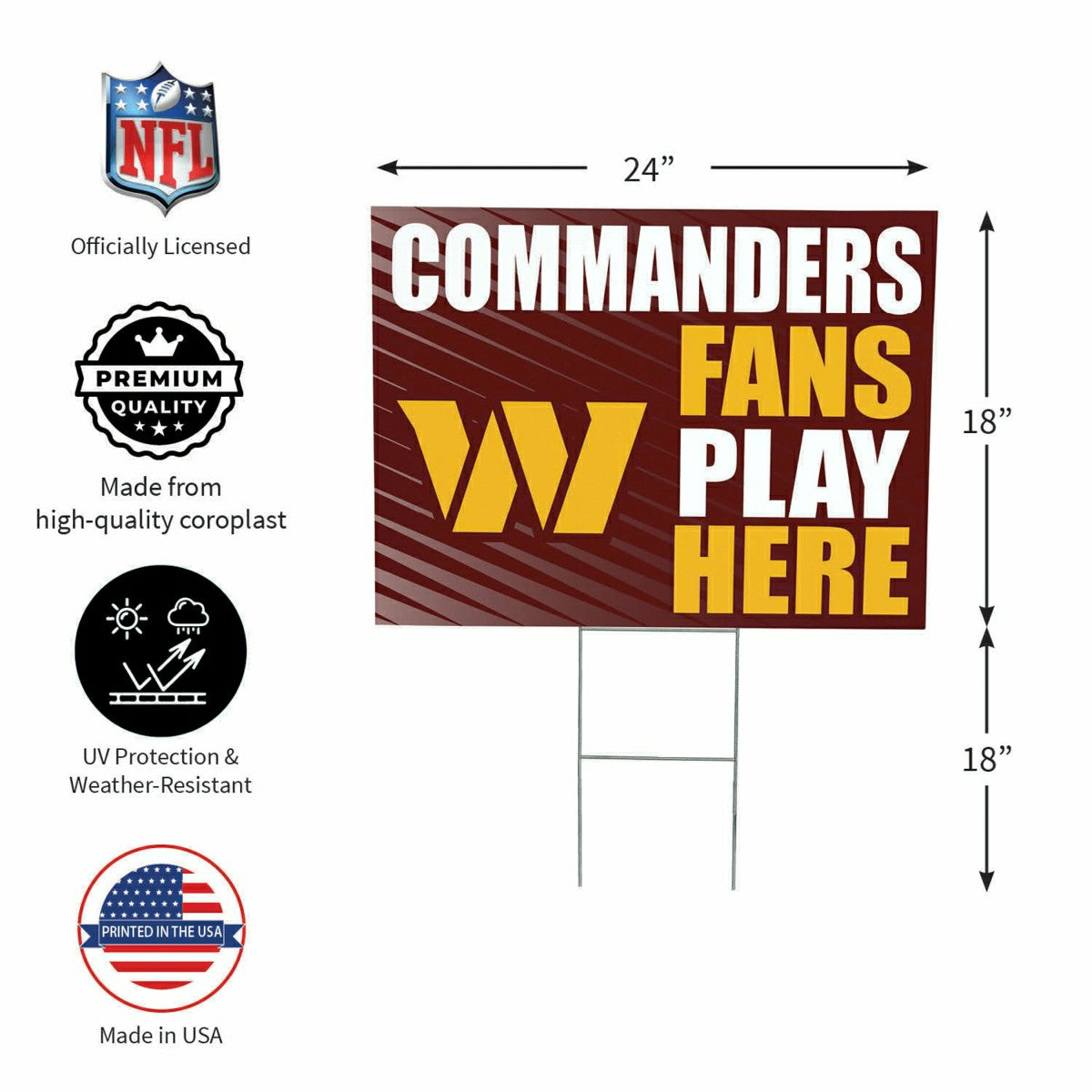 Washington Commanders Coroplast Yard Sign "Fans Play Here"