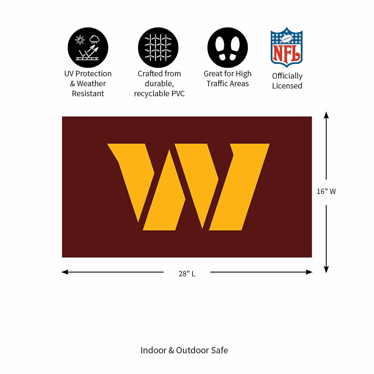 Full Color PVC Mat, 16" x 28", Washington Commanders