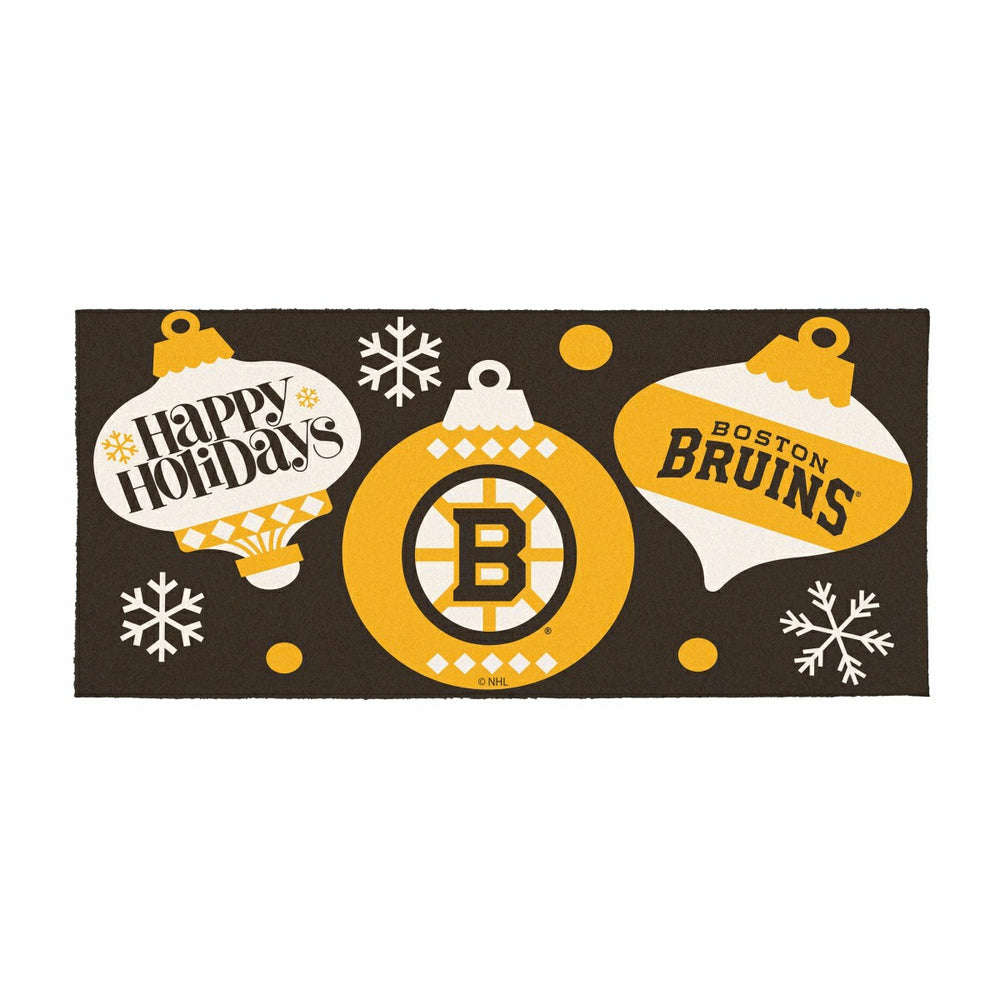 Boston Bruins Holiday Flocked Coir Sassafras Switch Mat, 22"x10"