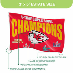 Kansas City Chiefs Multi-Win Superbowl Champions Football 3x5 Flag