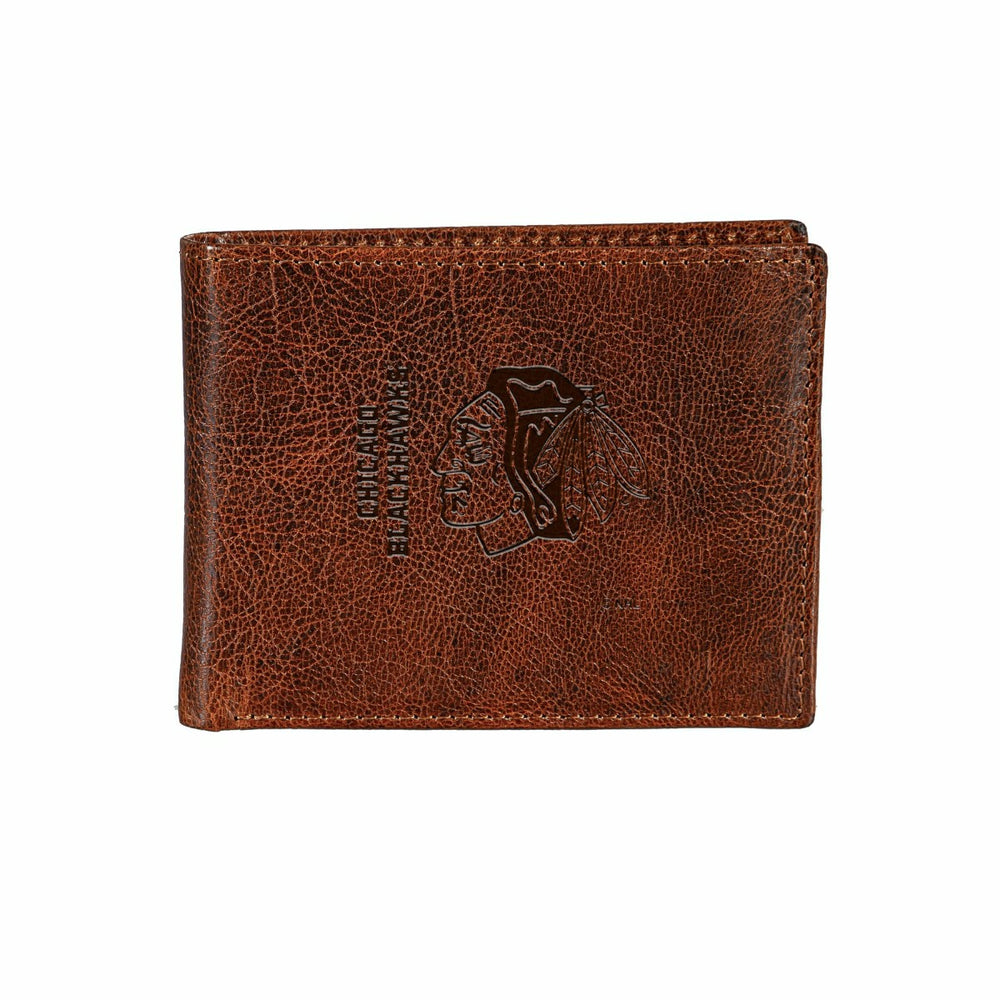 Chicago Brownhawks, Embossed 100% Genuine Tumbled Leather Passcase Bi-