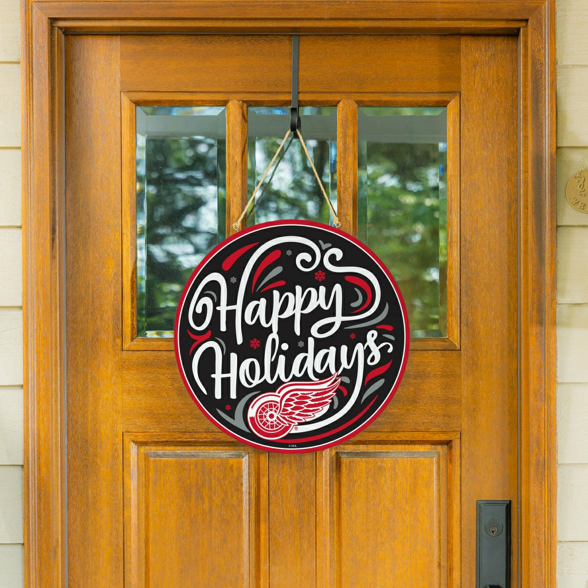 Detroit Red Wings Holiday Round Door Décor with Hanging Rope, 18x18