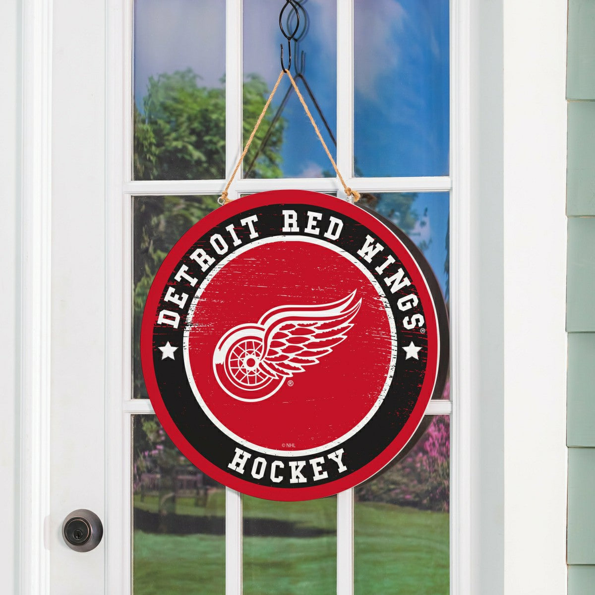 Detroit Red Wings Round Door Décor with Hanging Rope, 18x18