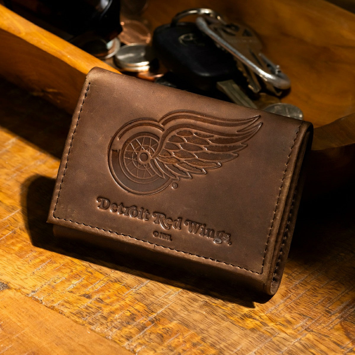 Detroit Red Wings, Tri-Fold Wallet, Brown, CH, 100% Genuine Leather