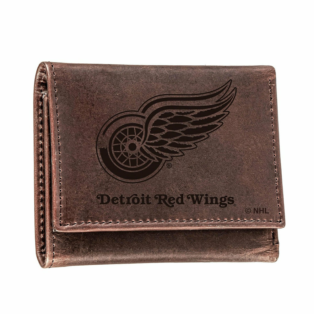 Detroit Red Wings, Tri-Fold Wallet, Brown, CH, 100% Genuine Leather
