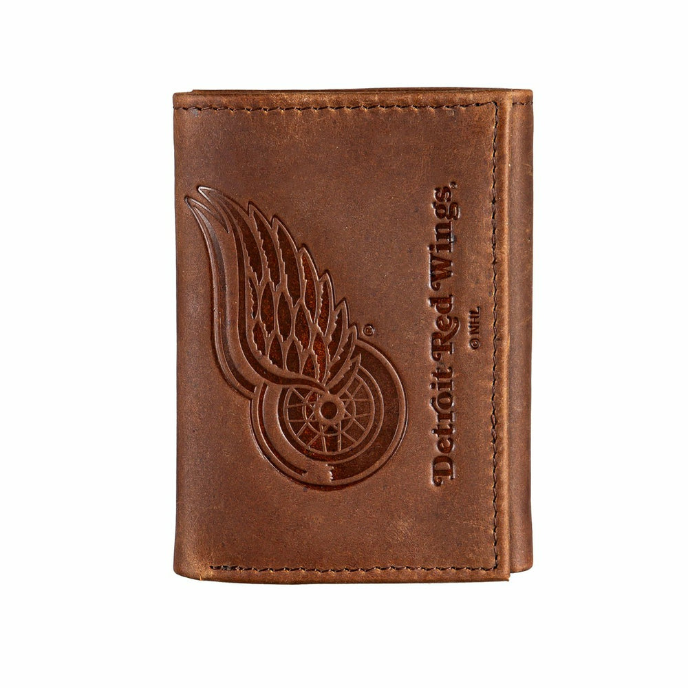 Detroit Red Wings, Tri-Fold Wallet, Brown, CH, 100% Genuine Leather