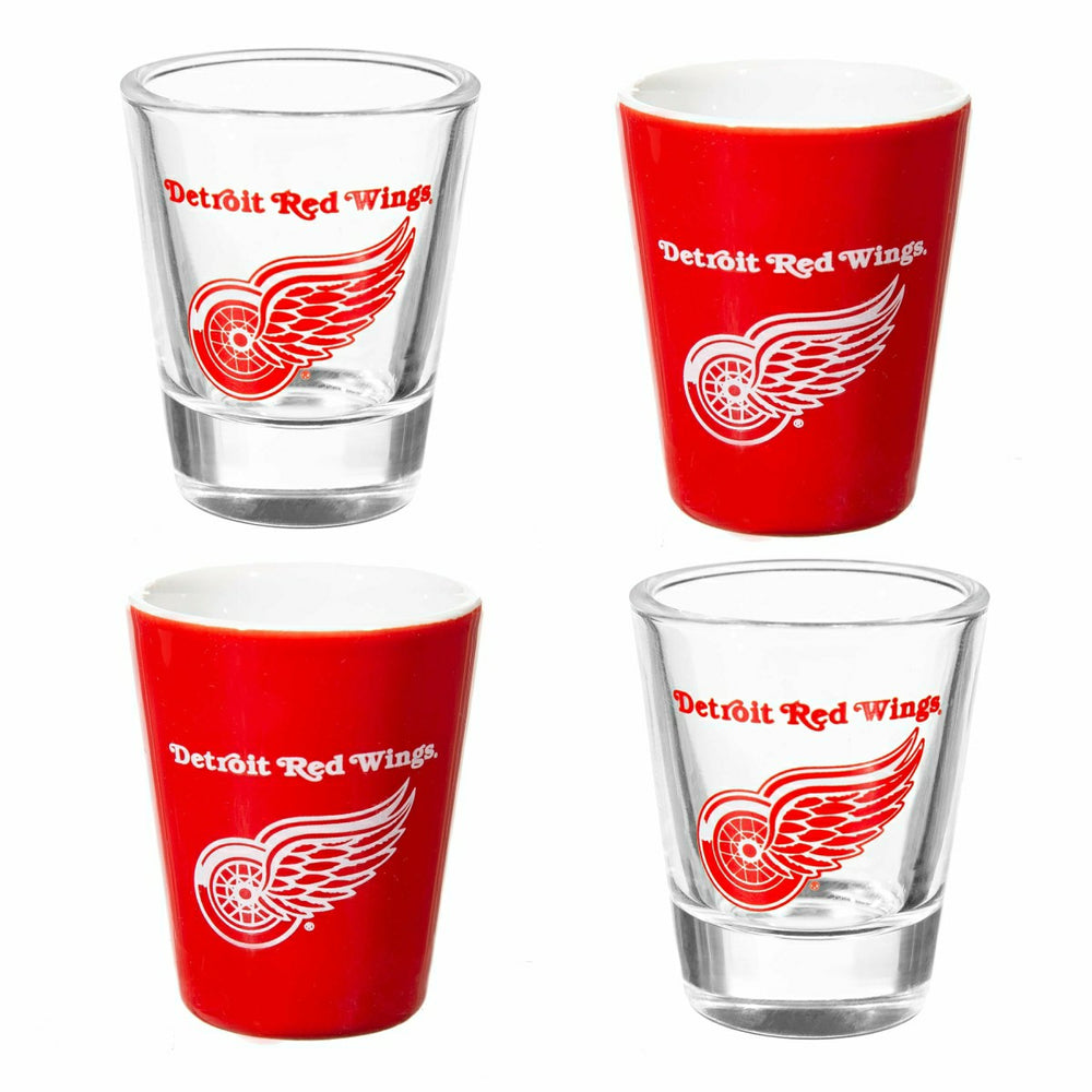 Detroit Red Wings 4-Piece Ceramic and Glass 2oz. Shot Glass Set