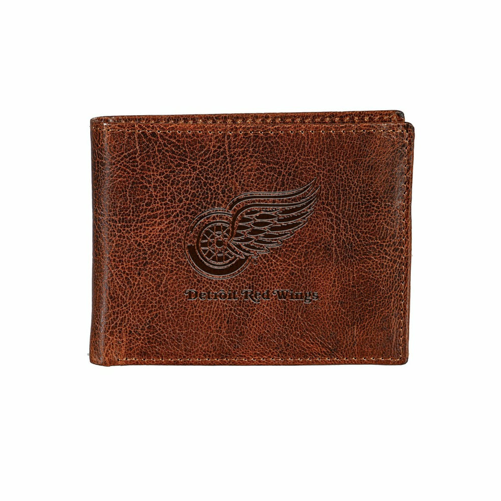 Detroit Red Wings, Embossed 100% Genuine Tumbled Leather Passcase Bi-F