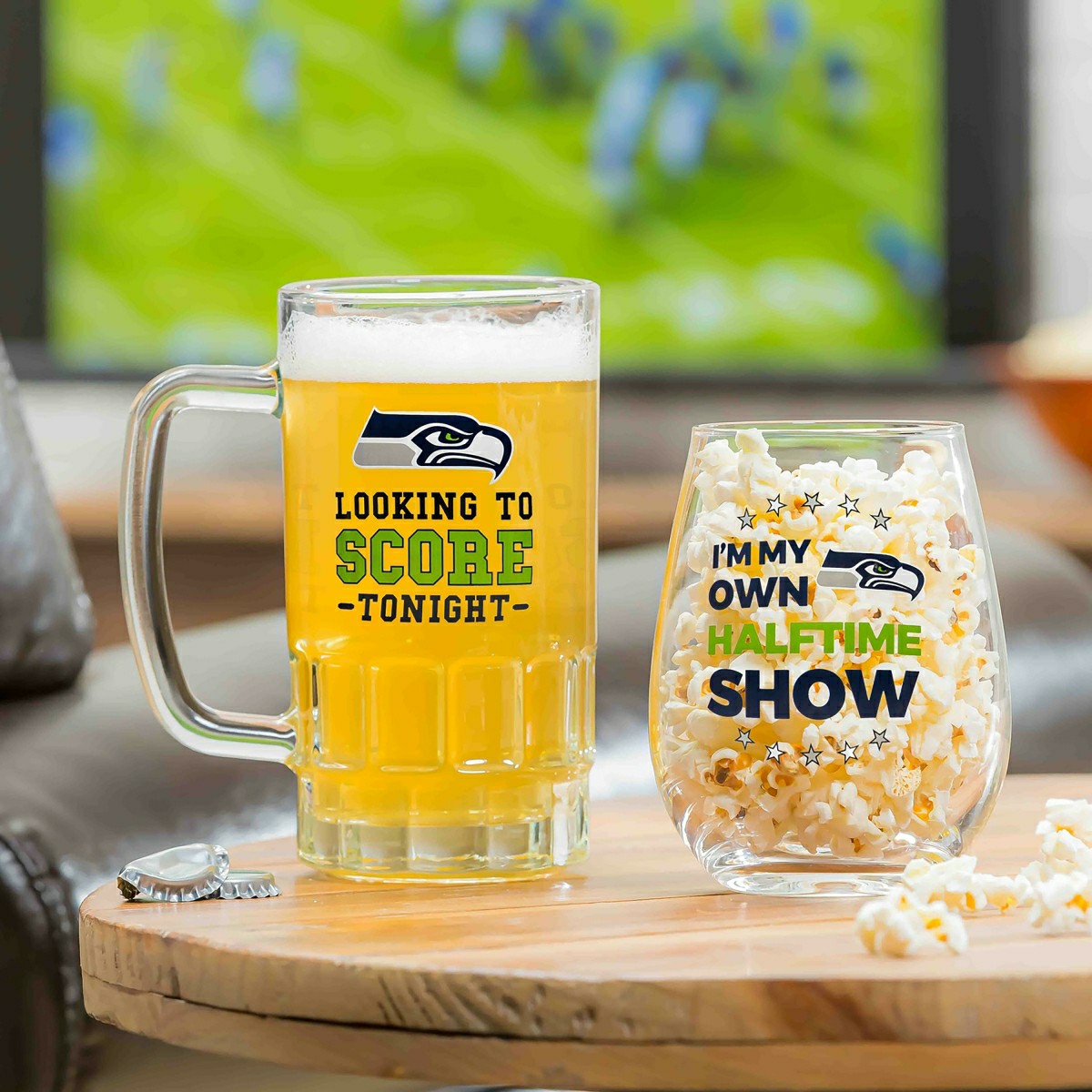 Seattle Seahawks, Stemless 17OZ Wine & Beer 16 OZ Gift Set
