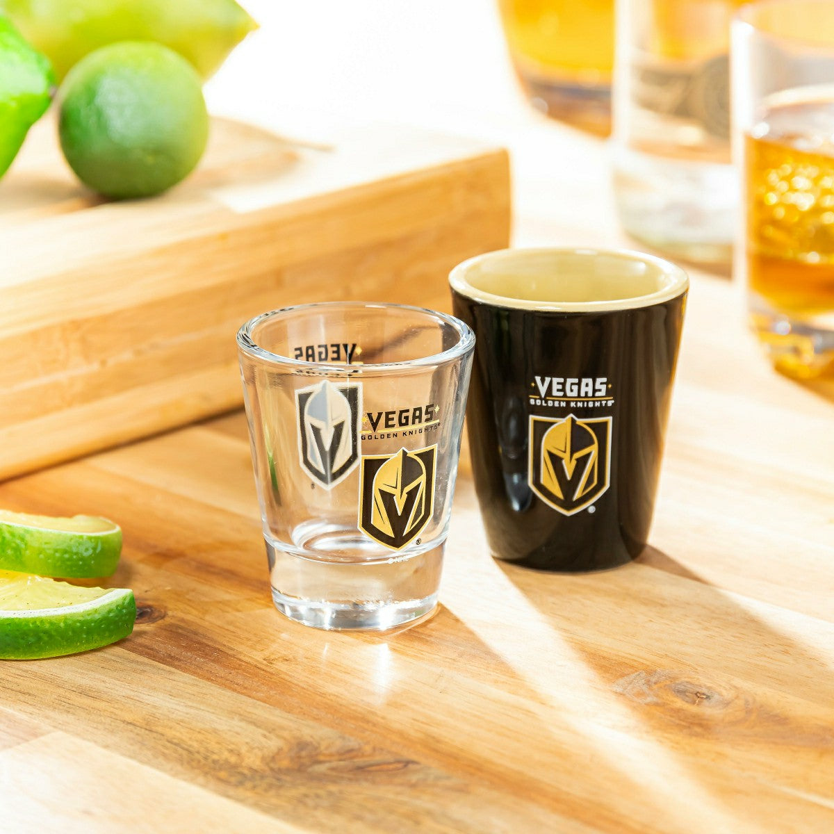 Vegas Golden Knights 4-Piece Ceramic and Gs 2oz. Shot Gs Set
