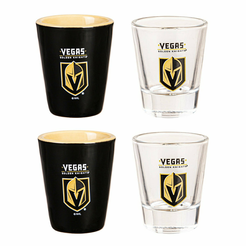 Vegas Golden Knights 4-Piece Ceramic and Gs 2oz. Shot Gs Set