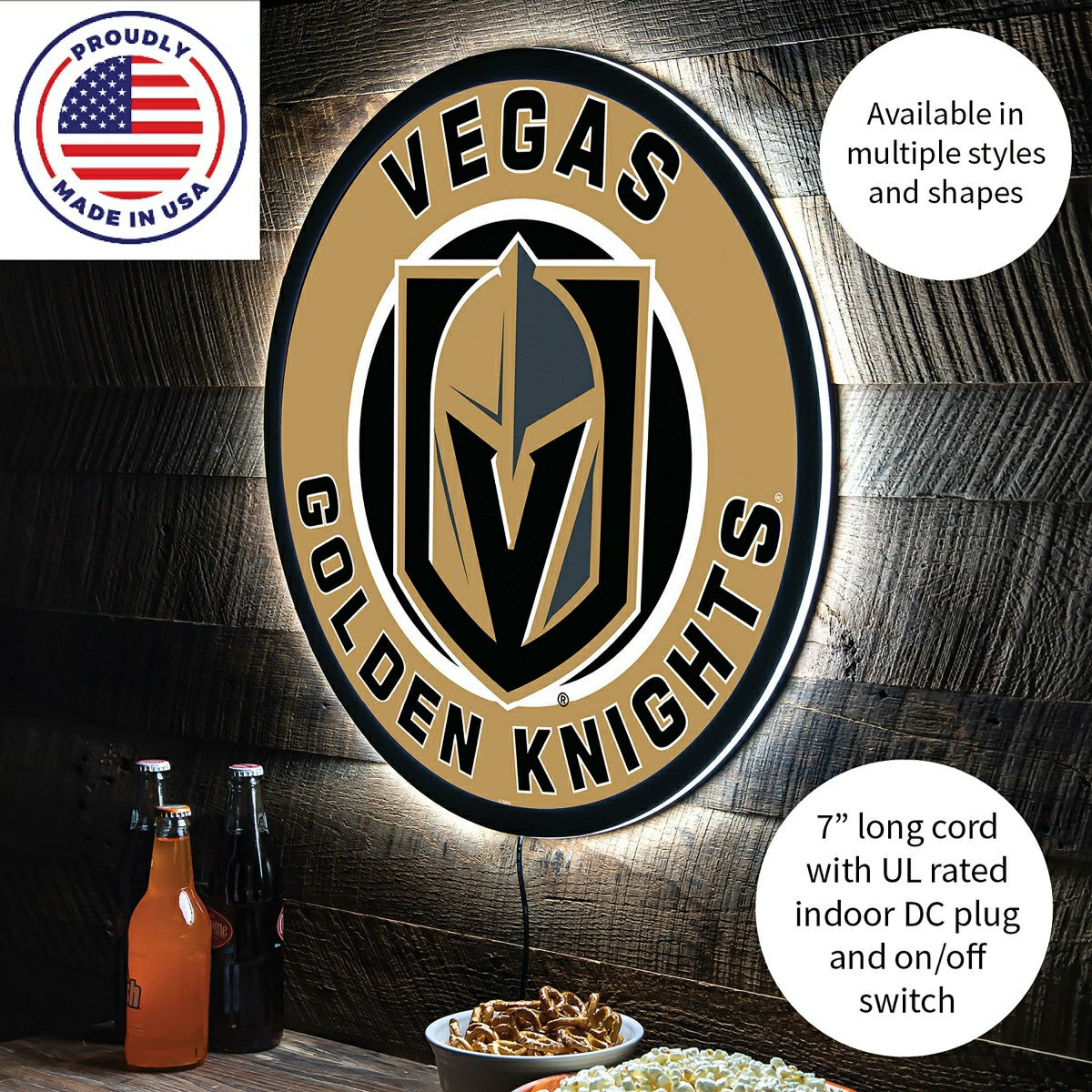 LED Wall Decor, Round, Las Vegas Golden Knights