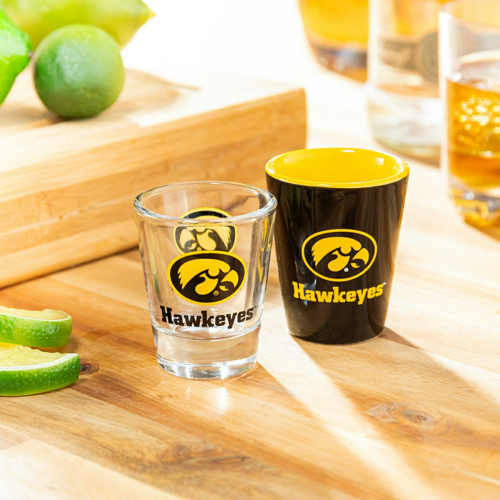 University of Iowa 4-Piece Ceramic and Glass 2oz. Shot Glass Set