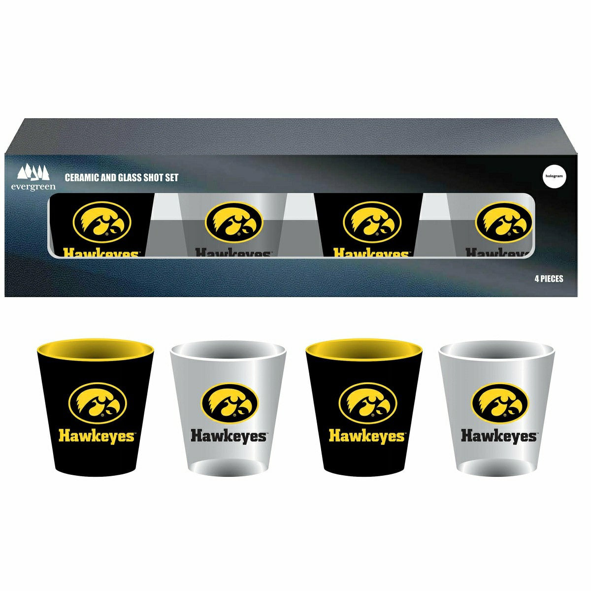 University of Iowa 4-Piece Ceramic and Glass 2oz. Shot Glass Set