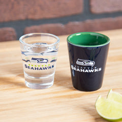 Seattle Seahawks 4-Piece Ceramic and Glass 2oz. Shot Glass Set