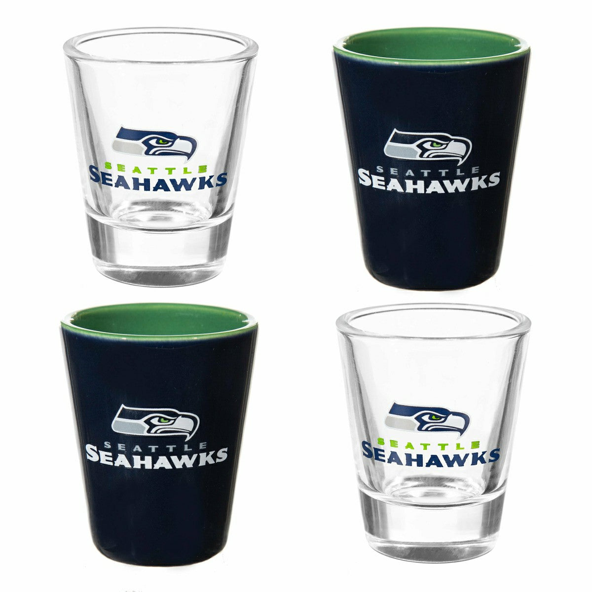Seattle Seahawks 4-Piece Ceramic and Glass 2oz. Shot Glass Set