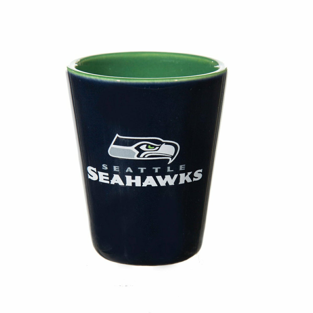 Seattle Seahawks 4-Piece Ceramic and Glass 2oz. Shot Glass Set