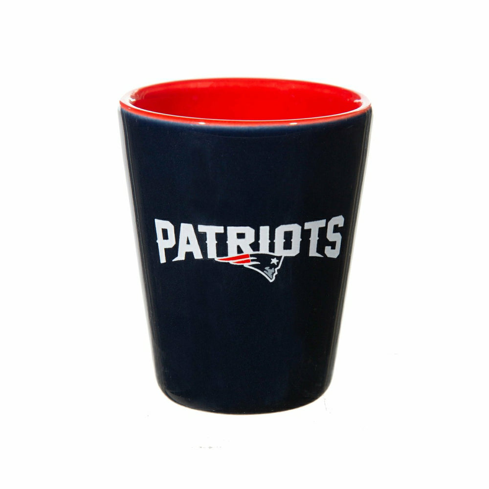 New England Patriots 4-Piece Ceramic and Glass 2oz. Shot Glass Set
