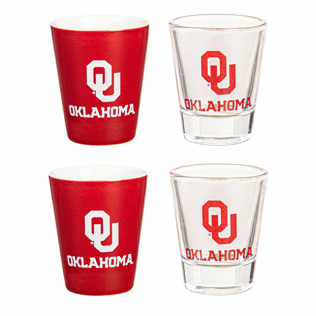 University of Oklahoma 4-Piece Ceramic and Glass 2oz. Shot Glass Set
