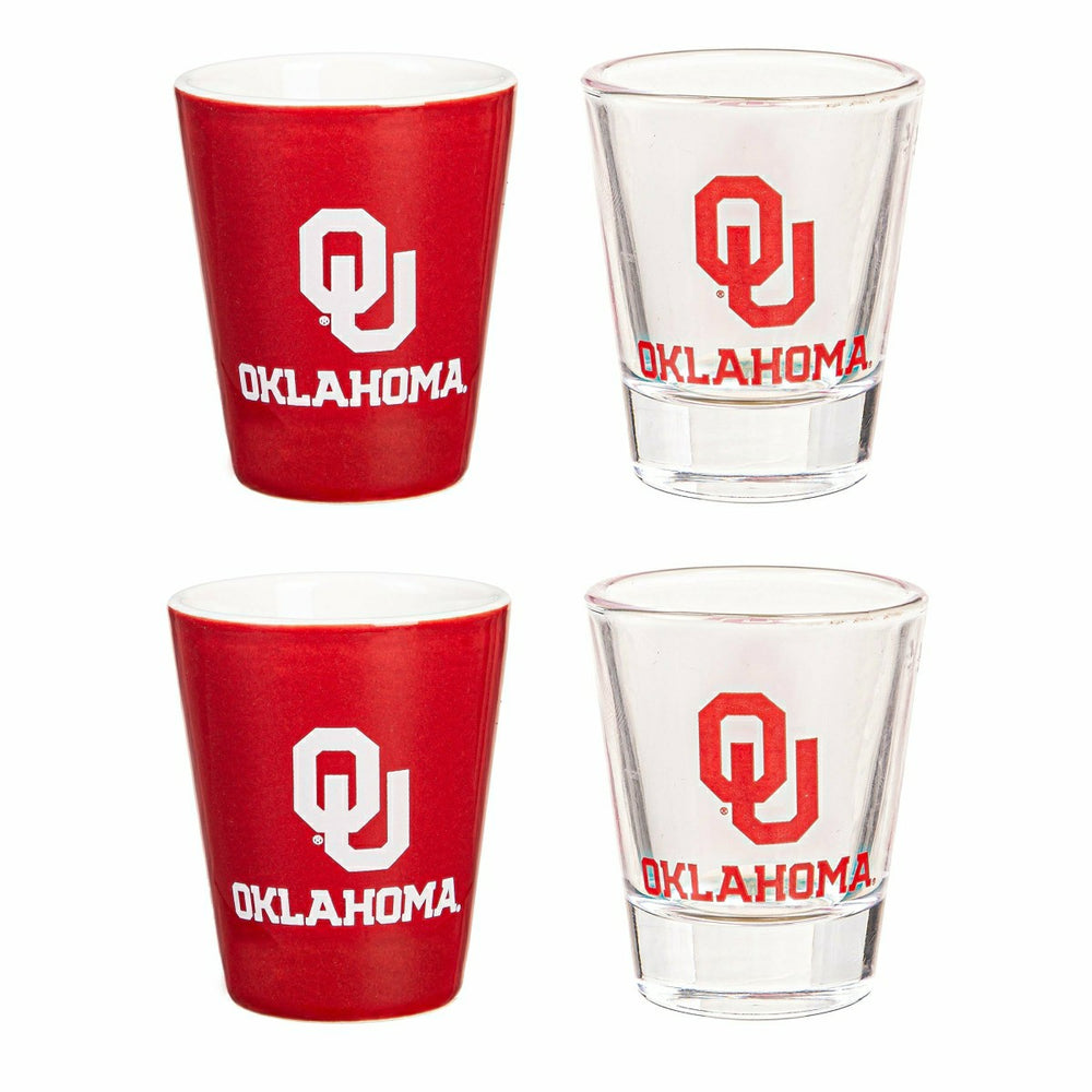 University of Oklahoma 4-Piece Ceramic and Glass 2oz. Shot Glass Set